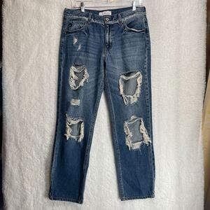 Kancan 100% Cotton Size 28 Medium‎ Wash 9 Inch Rise Distressed Jeans